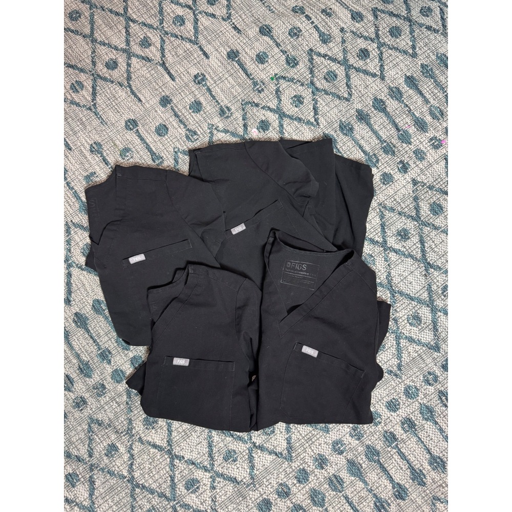 FIGS Women Catarina One-Pocket Scrub Top Bundle Black V-Neck Technical FW1000